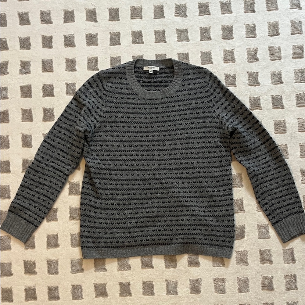 Madewell Men's Charcoal Patterned Crewneck Sweater